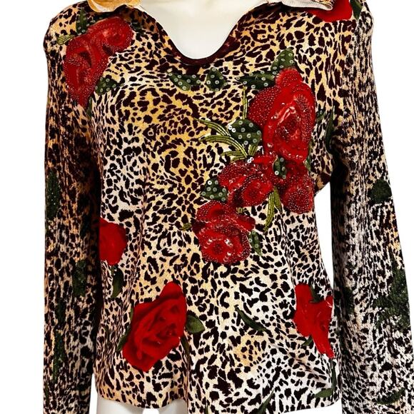 Cabo | 90s | Women’s S | Pullover Hoodie | Animal Print + Roses Mixed Media - Picture 3 of 10